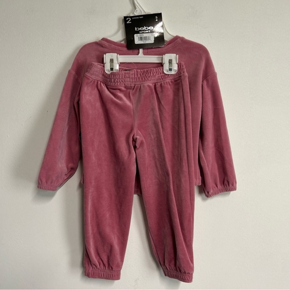 New BEBE 2 Piece Velour Rose Blush Toddler Size 4 Sweatsuit Cozy‎ Rhinestone ￼ - Picture 8 of 15